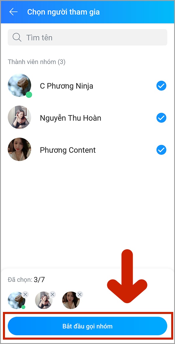 Select to member tham gia cuộc gọi