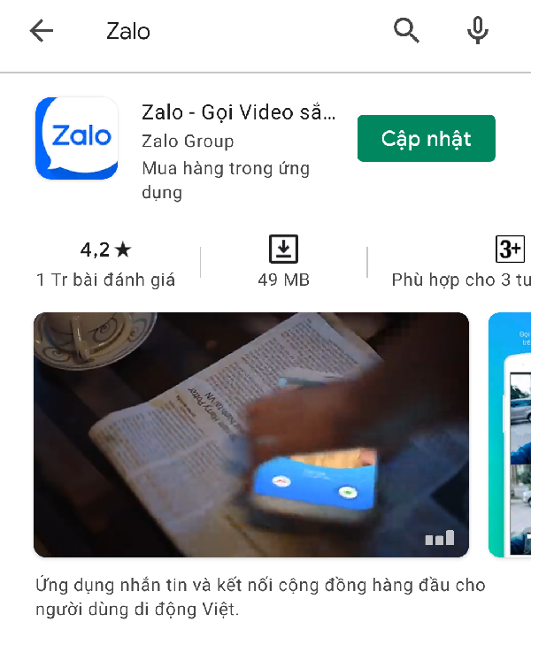 Update zalo application