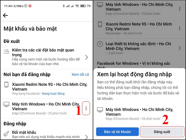cách đăng xuất facebook khỏi thiết bị khác