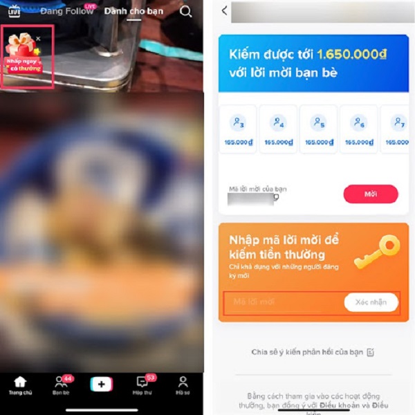 nhập mã mời tiktok