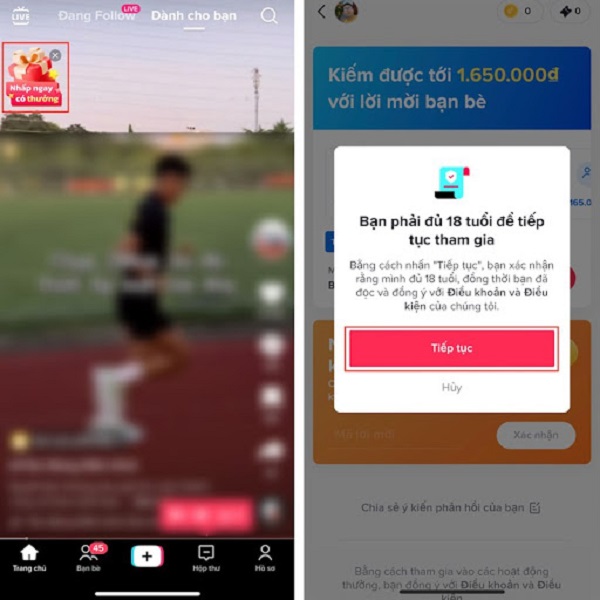 nhập mã mời tiktok