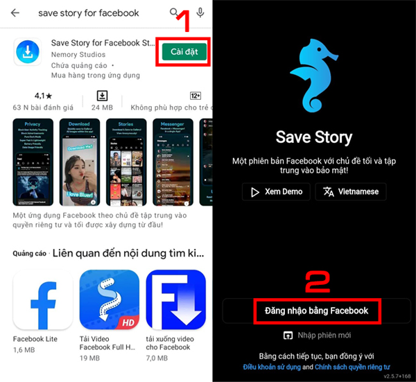 Cài đặt ứng dụng Save Story for Facebook Stories