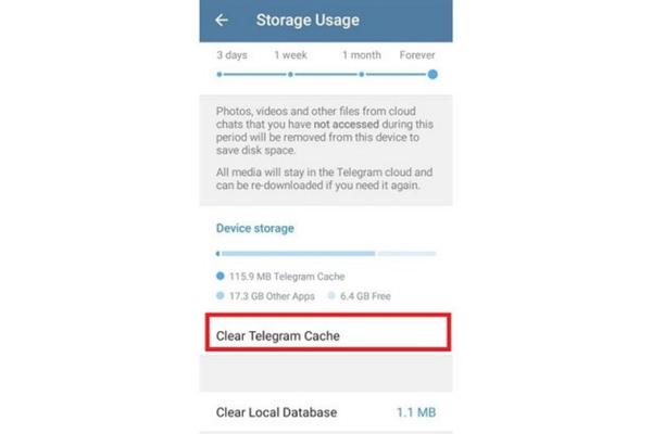 Xóa cache ứng dụng Telegram