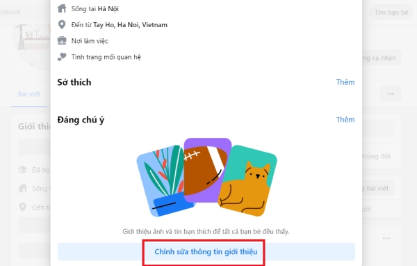 Chọn vào mục Chỉnh sửa thông tin giới thiệu 