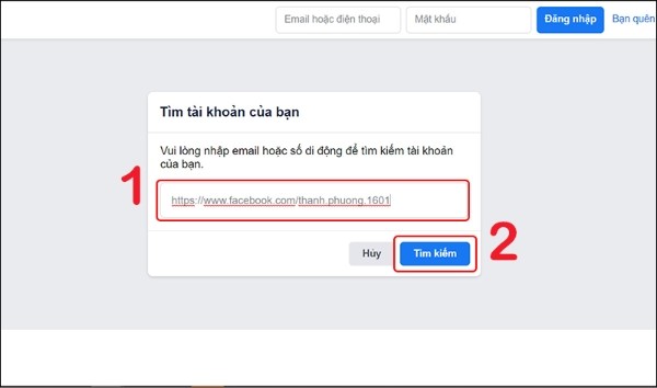 Sao chép UID của link facebook bị quên tài khoản và mật khẩu