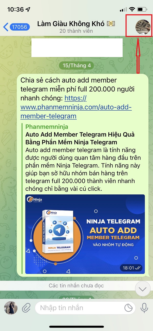 Chọn vào hình đại diện của group chat