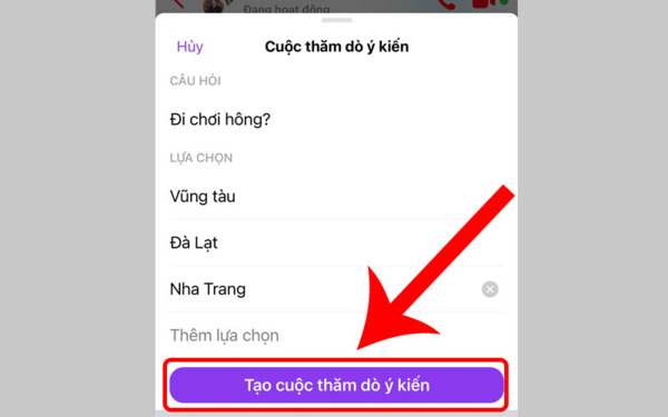 tạo bình chọn trên messenger 