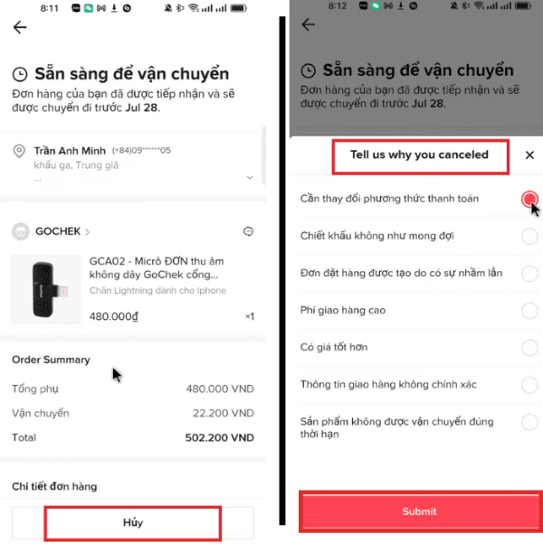 Tại sao không hủy được đơn hàng trên Tiktok?