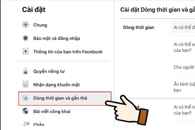 Chọn Dòng thời gian và gắn thẻ