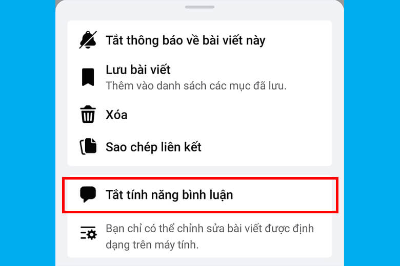 Chọn Tắt tính năng bình luận