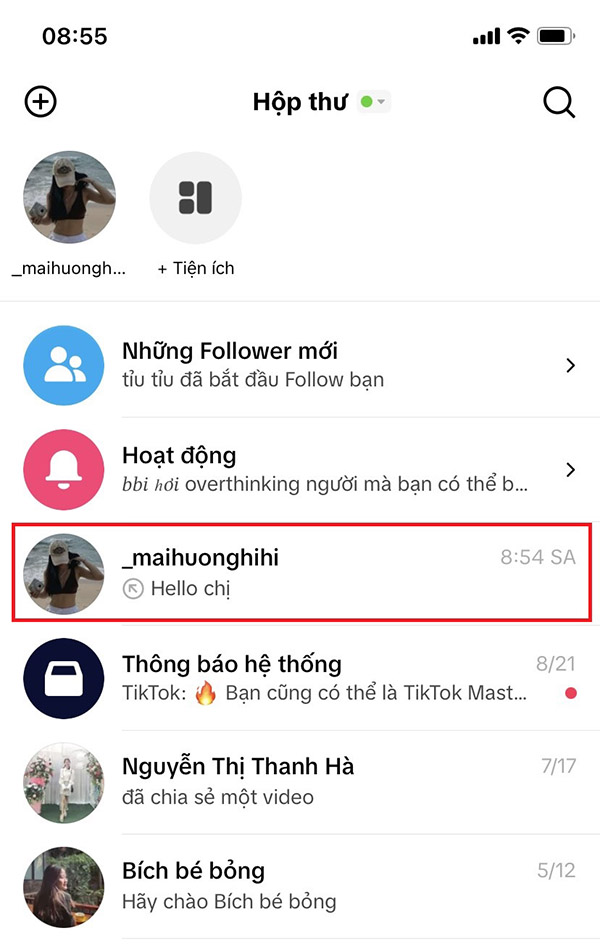 Chọn đoạn chat có tin nhắn muốn xóa