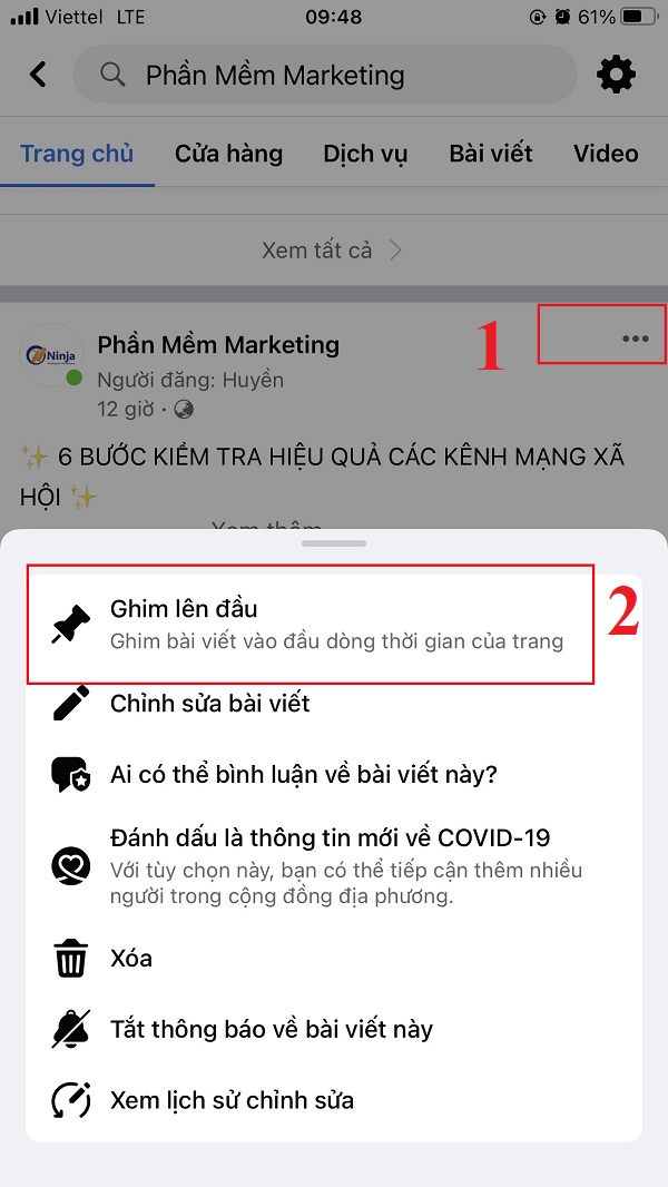 Chọn Ghim lên đầu