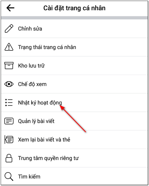 Vào mục Nhật ký hoạt động