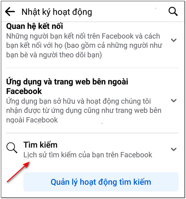 Nhấn chọn Lịch sử tìm kiếm