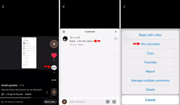 Ghim bình luận trên tiktok trên điện thoại android