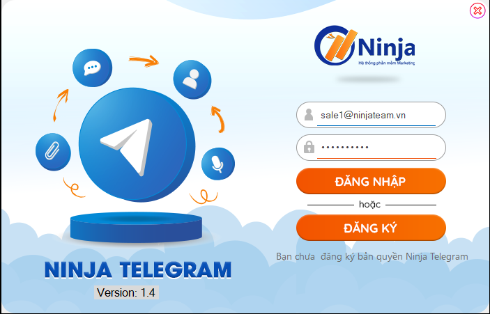 Đăng nhập vào Ninja Telegram theo tài khoản được cấp