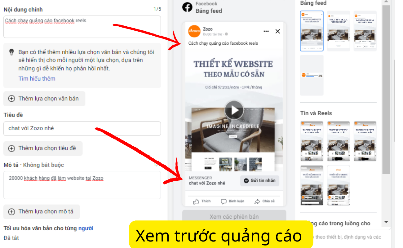 thiết lập quảng cáo