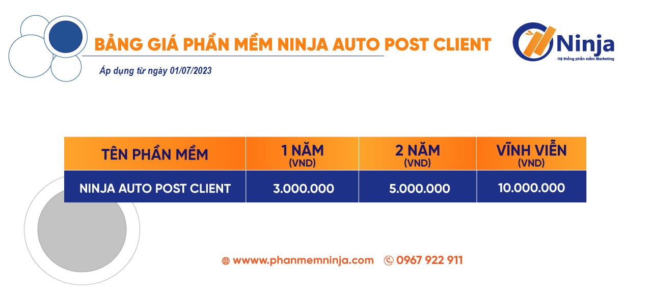 Bảng giá phần mềm Ninja Auto Post