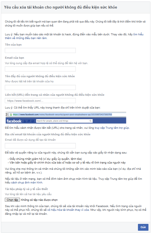 Cách gửi yêu cầu xóa tài khoản qua link 088 fb