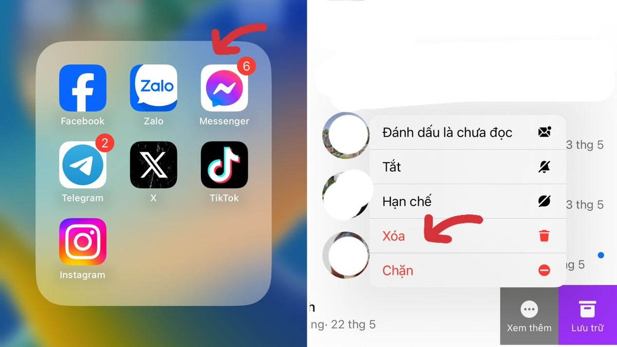 Hướng dẫn xóa toàn bộ cuộc trò chuyện trên messenger 2 bên trên iphone