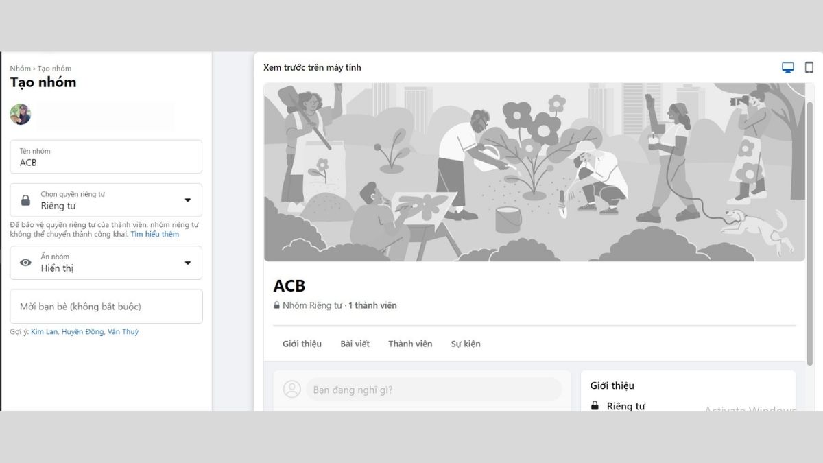 Nhập tên nhóm fb